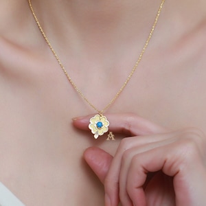 Handmade 14k Gold Four Leaf Clover Necklace for Women, 14k Gold Four Leaf Clover Charm for Women