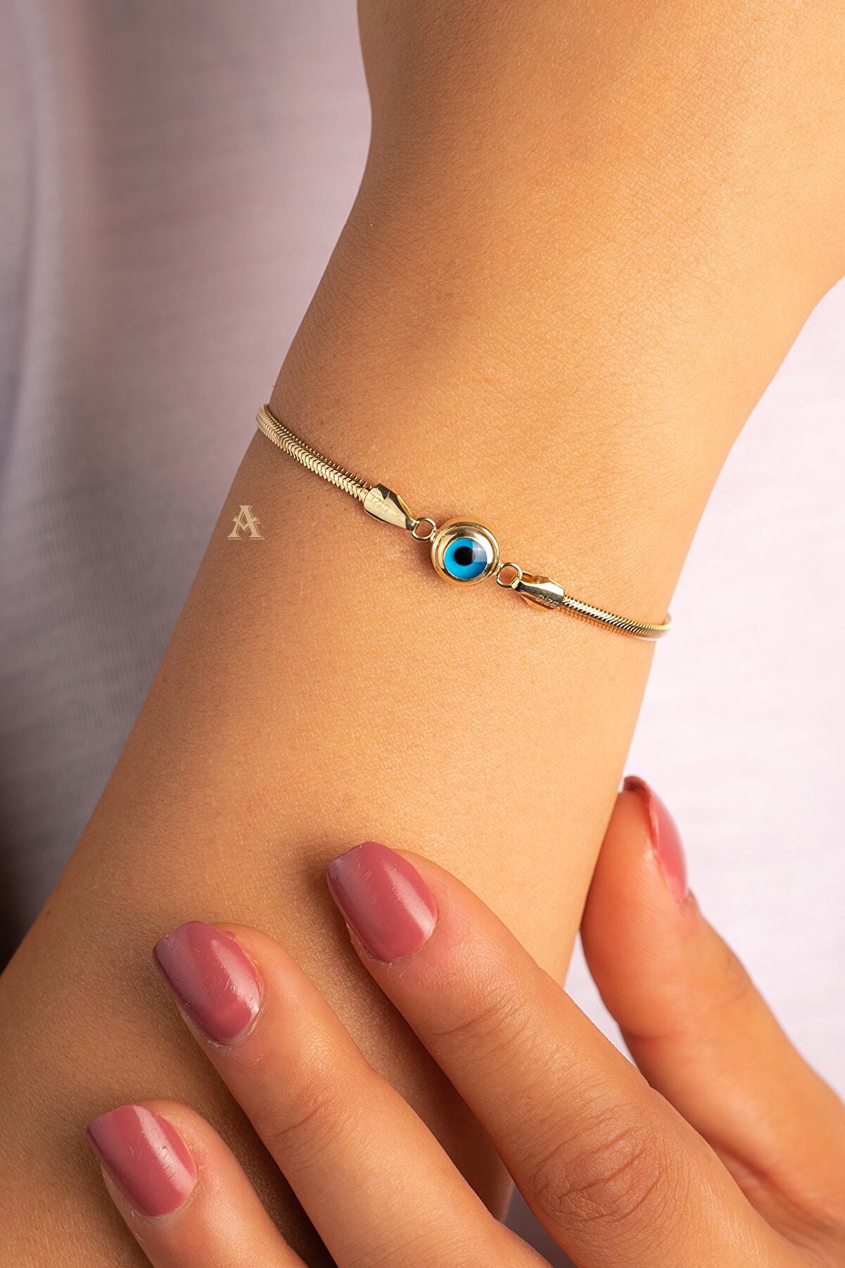 HANLI Gold Armband Damen 14K Vergoldet - Evil Eye Mit Diamanten, Verstellbares Schichtarmband