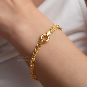 Handmade 14k Gold Modern Design Braided Bracelet for Women, Gift for Wife