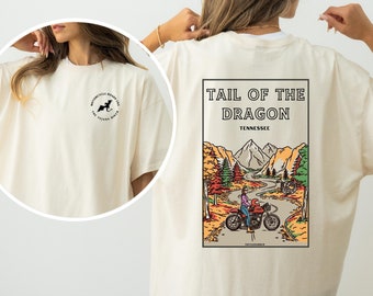 Tail of the Dragon Motorcycle Road | Koszulka podróżna Comfort Color Motorcycle Travel Shirt Tee Shirt Motocykl Kobiety Biker Girl Apparel