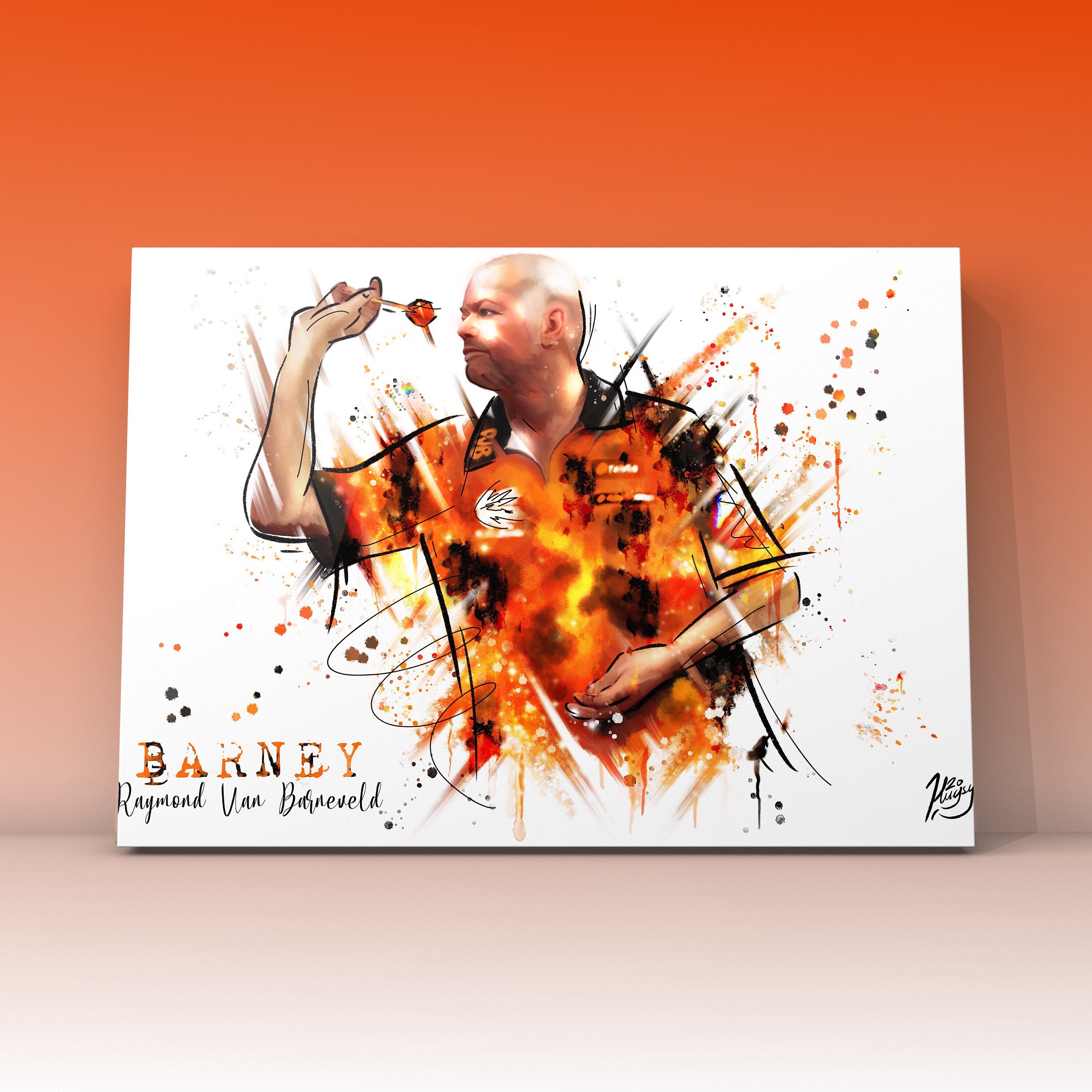 Barney Raymond Van Barneveld Darts Legend A4 Print Orange Black
