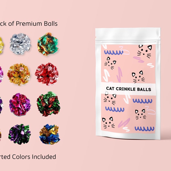 Crinkle Cat Toy, Mylar Balls Cat Toys, Cat Crinkle Ball, Cat Toys Balls, Cat Foil Balls, Toys Pet Balls, 12 Pack | FREE SHIPPING