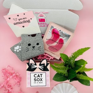 Cat Socks gift box | Cute paw print novelty socks  | Personalized Gift | Birthday Gift for her, Cat Lover, Cozy Care Package