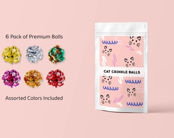 Set van 6 Mylar knisperende kattenballen, diverse kleuren, interactief kattenspeelgoed