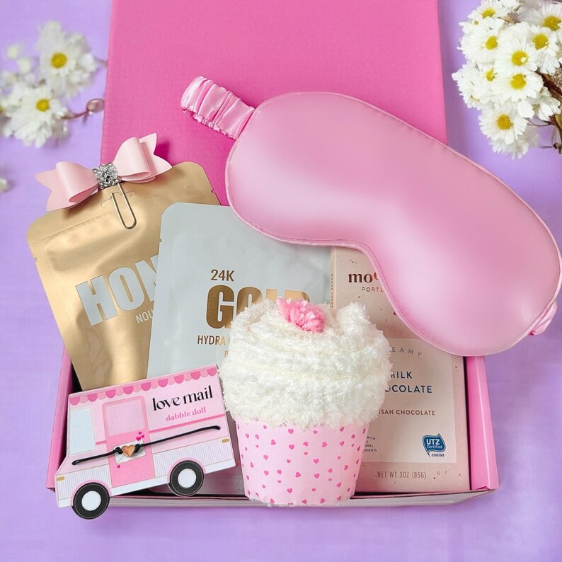 Valentine gift box galentine gift set for women gift box for her care package for daughter wife anniversary girlfriend pink cute gift box gift basket hamper hugs gift sympathy thinking of you gift hygge gift box