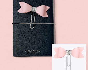 Pink Bow Planner Clip: Silver Rhinestone Journal Bookmark