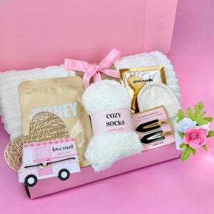 Valentine gift box galentine gift set for women gift box for her care package for daughter wife anniversary girlfriend pink cute gift box gift basket hamper hugs gift sympathy thinking of you gift hygge gift box