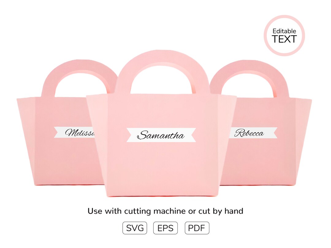Pink Custom Name Party Favor Bag, Printable Template, Custom Text