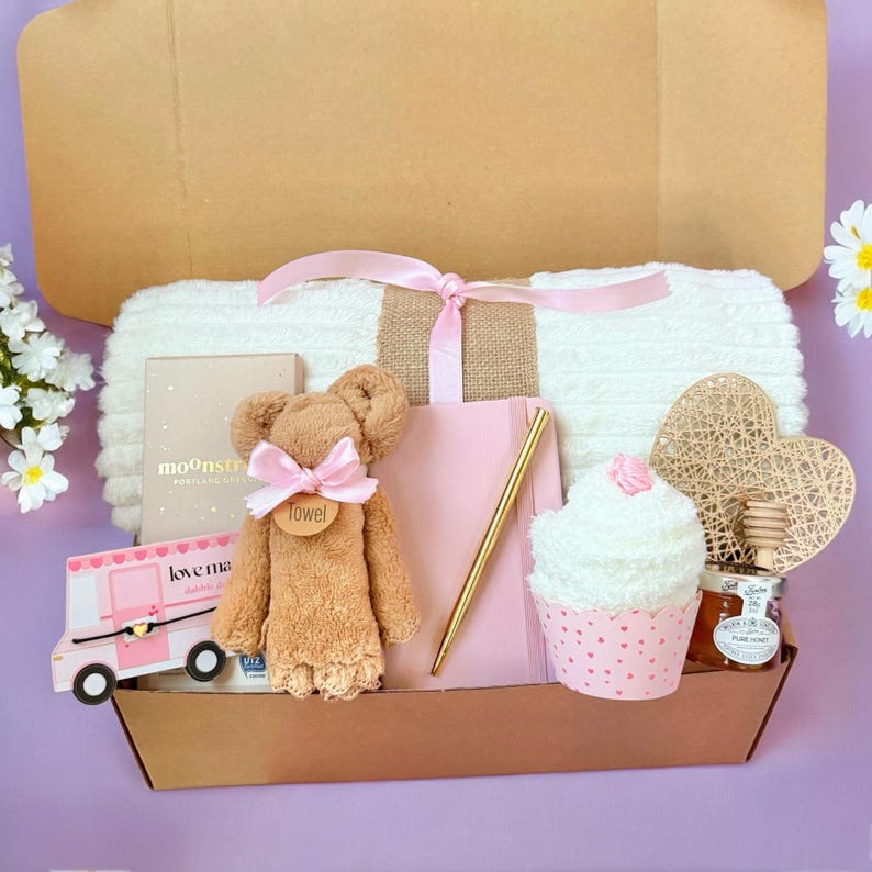 Valentine gift box galentine gift set for women gift box for her care package for daughter wife anniversary girlfriend pink cute gift box gift basket hamper hugs gift sympathy thinking of you gift hygge gift box