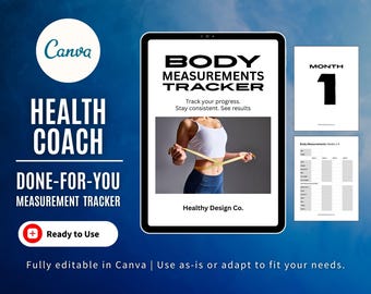 Body Measurement Tracker Template | Canva | Fitness Progress Tracker for Clients | 3 Versions (Light, Dark & Photo)