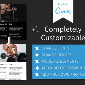 K&ouml;nnte beinhalten: Eine blaue und wei&szlig;e Grafik mit dem Text "Made in Canva" und "Komplett anpassbar". Unter dem Text befinden sich f&uuml;nf wei&szlig;e Sterne auf blauem Hintergrund mit dem Text "Schriftarten &auml;ndern", "Farben &auml;ndern", "Alle Elemente verschieben", "Elemente hinzuf&uuml;gen und l&ouml;schen" und "Eigene Fotos hinzuf&uuml;gen".