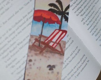 Beach Bookmark, hand painted watercolor bookmark. Gifts for her, gifts for him.