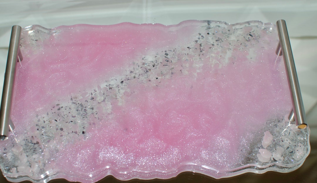 Shimmering Rose Quartz Decorative Tray, Resin Tray, Geode Tray, Agate