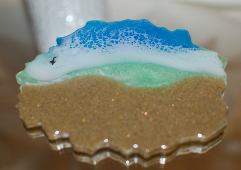 Resin ocean coasters epoxy resin beach coasters resin ocean wave drinkware/barware gift for ocean lovers nautical home decor image 8