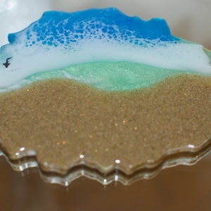 Resin ocean coasters epoxy resin beach coasters resin ocean wave drinkware/barware gift for ocean lovers nautical home decor image 2