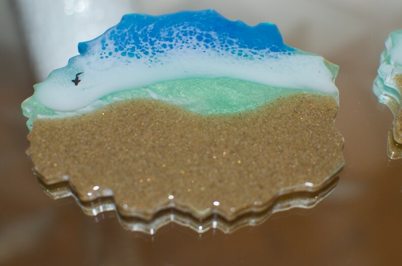 Resin ocean coasters epoxy resin beach coasters resin ocean wave drinkware/barware gift for ocean lovers nautical home decor image 2