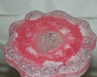 Pink Geode Sparkly decorative tray with crushed glass. Decorative tray, Geode Tray, perfume tray, vanity tray, resin tray, jewelry tray.