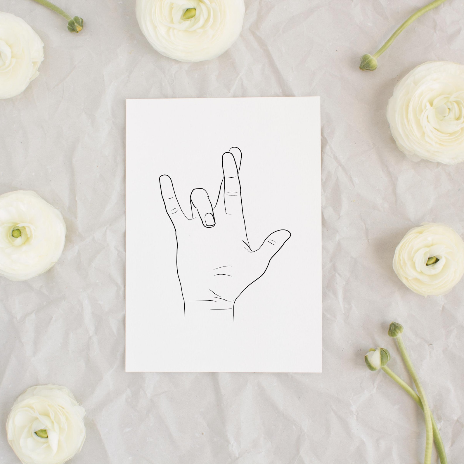 ASL I Really Love You Sign Language Line Art Love Hand Sign Etsy