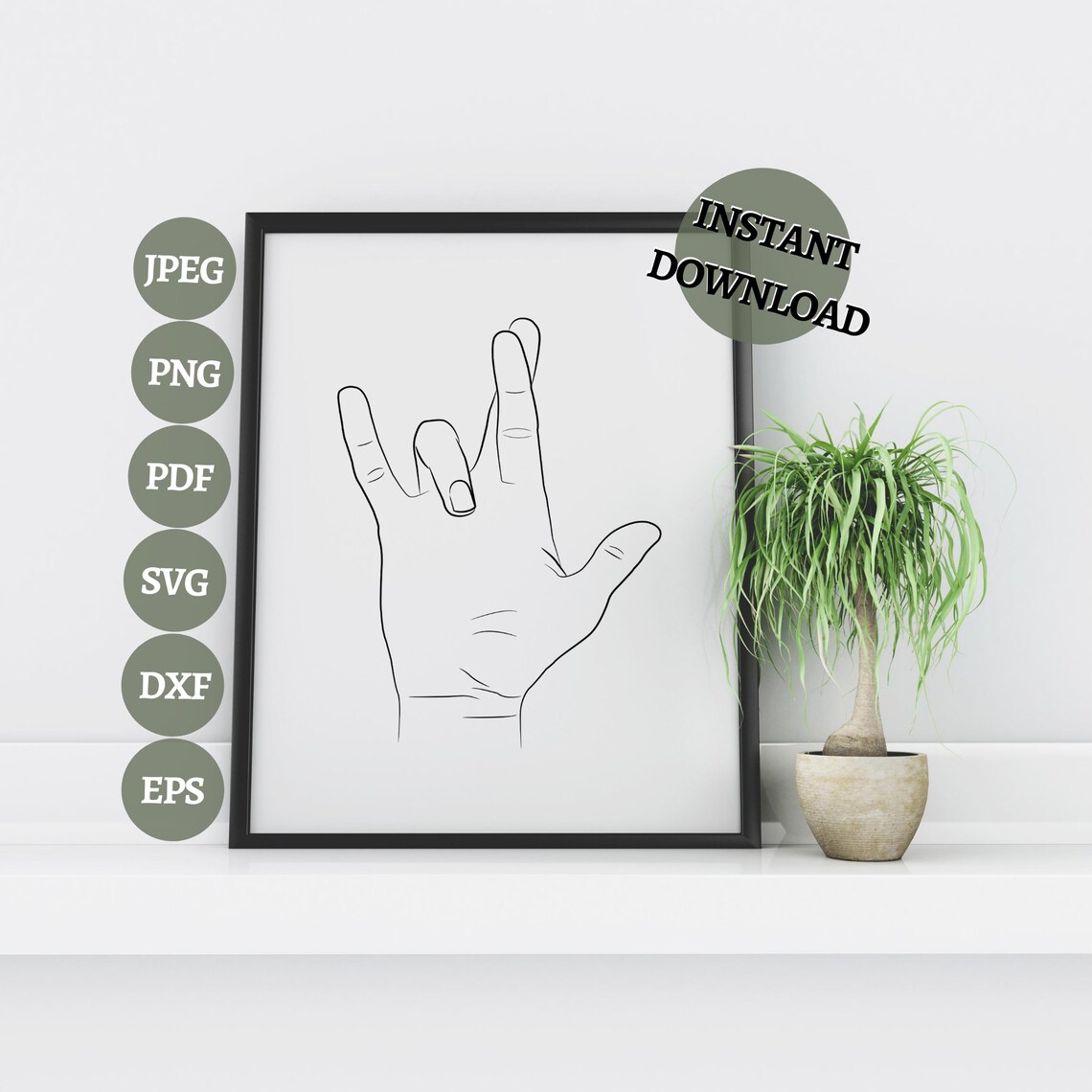 ASL I Really Love You Sign Language Line Art Love Hand Sign Etsy
