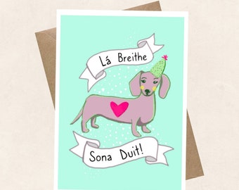 Breithlá Sona Duit,  Pink Dog, Irish language, Greeting Card, Kids