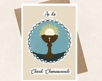 Communion card as Gaeilge, ar do chéad chomaoineach, Irish, religious, gift, celebration