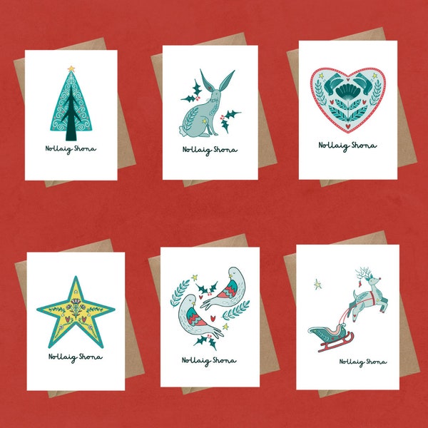 ¡Nollaig Shona! Paquete surtido de tarjetas navideñas de inspiración popular como Gaeilge, idioma irlandés