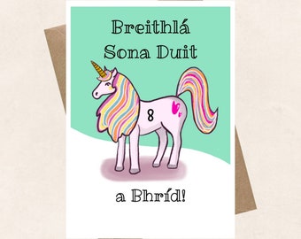 Personalised Unicorn Birthday Card, Gaeilge or English