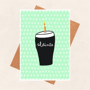Sláinte, health, pint, Irish, Guinness, cheers, birthday card, Irish language, Greeting Card, gaeilge, happy birthday