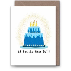 Lá Breithe Sona Duit, língua irlandesa, cartão comemorativo de bolo de aniversário,