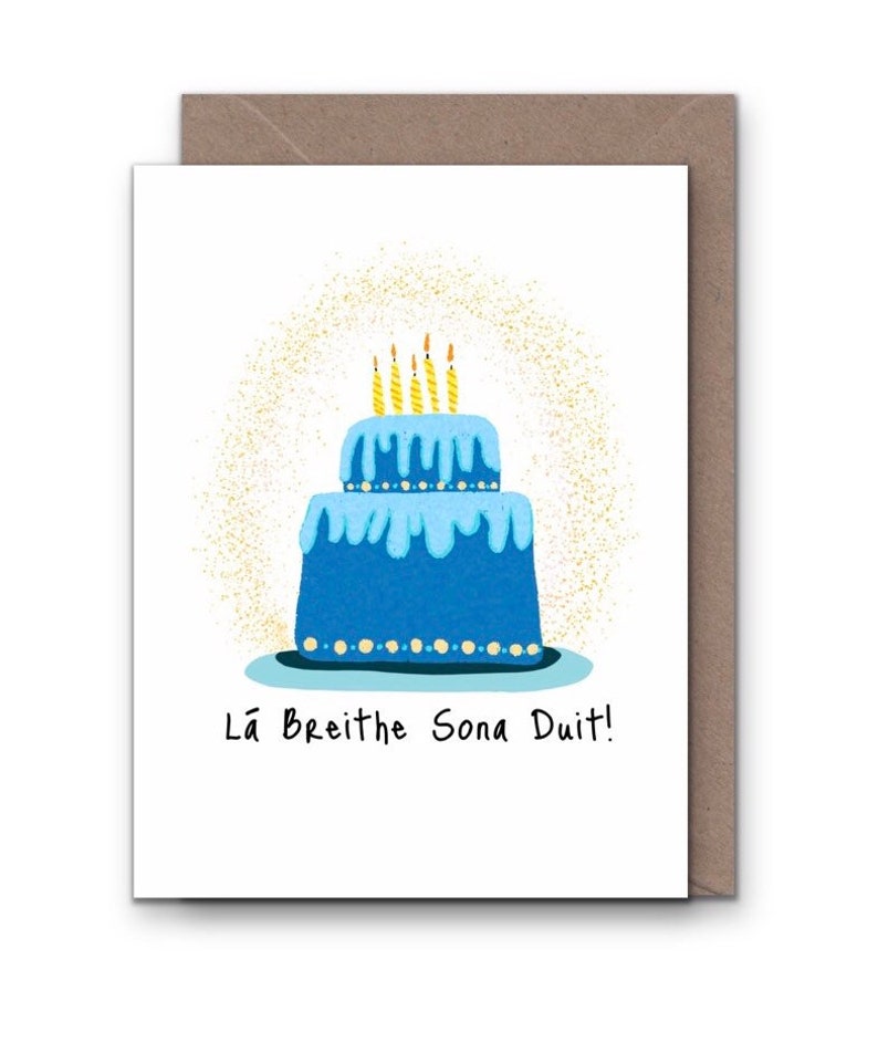 Lá Breithe Sona Duit, Irish language, Birthday Cake Greeting Card, image 1