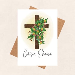 Cáisc Shona, Feliz Páscoa, Cruz, floral, Gaeilge, Língua Irlandesa, cartão de felicitações, religioso