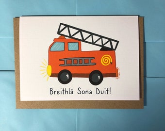 Breithlá Sona Duit, Fire Engine,  Irish language, Greeting Card, Kids