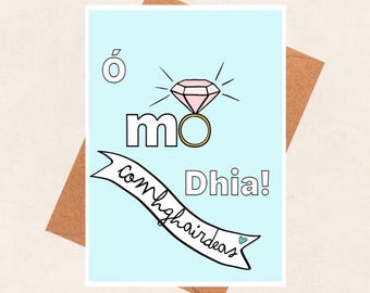 Engagement card, Geallta, Irish, Gaeilge, bainis, congratulations, wedding, comhghairdeas
