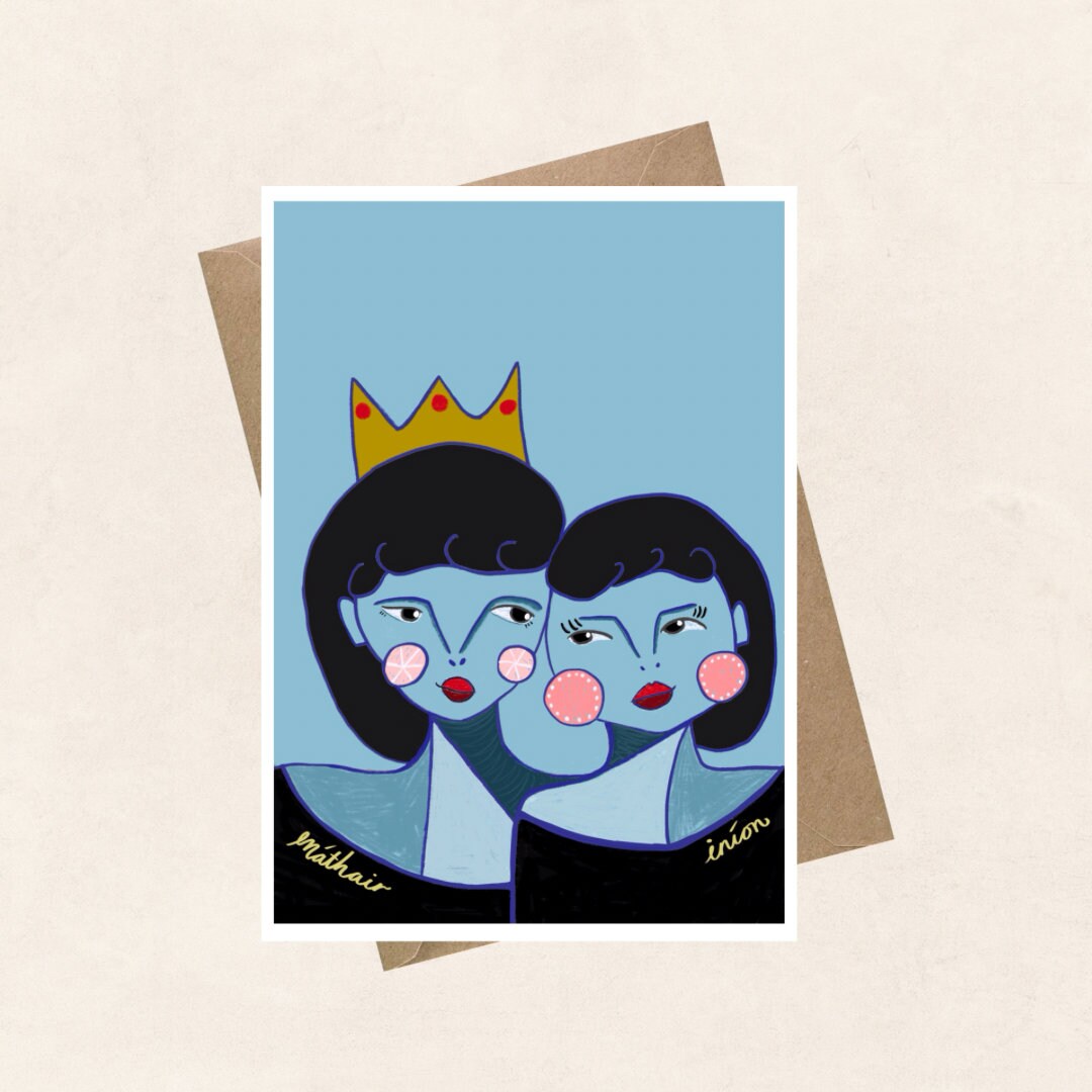 Máthair, iníon, Irish Language greeting card, spring, Mothers Day, Gaeilge,