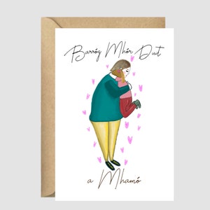 Barróg Mhór do Mhamó. Versión de niña. Abrazos enormes para mi abuela. Tarjeta de felicitación en irlandés