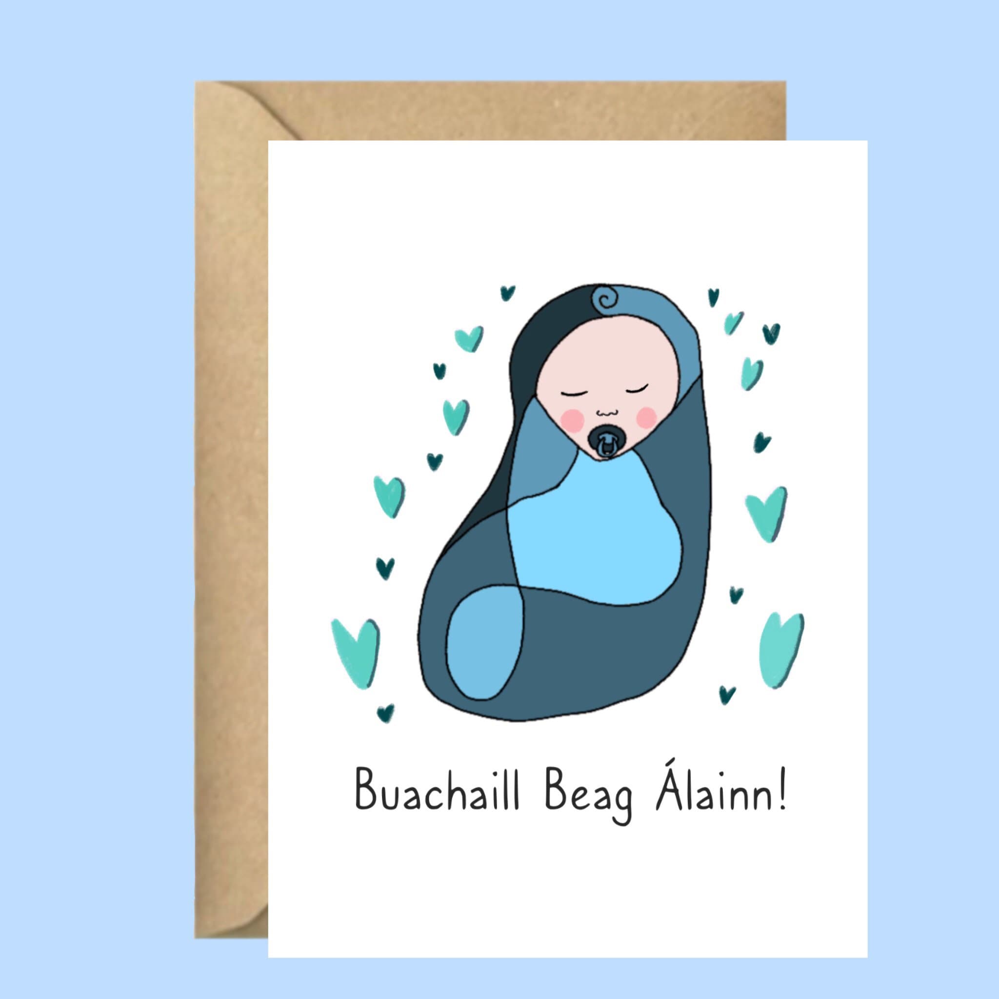 Buachaill Beag New Baby Card Gaeilge, Irish language, image size:2048x2048