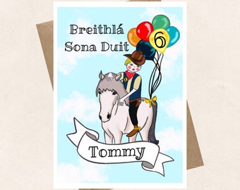 Personalised Cowboy Birthday Card, Gaeilge, Irish