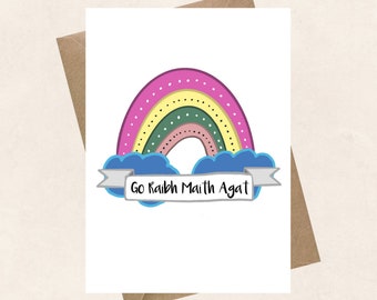 Go Raibh Maith Agat, Thank you greeting card as Gaeilge, Rainbow