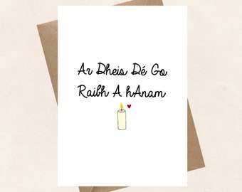 Sympathy card, Ar Dheis Dé go raibh a hAnam, RIP, Irish Language Card, as Gaeilge