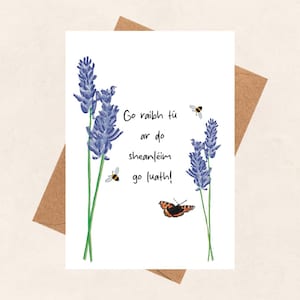 Guérir bientôt, go raibh tu ar do sheanleim go luath, smaoineamh ort, en pensant à vous, carte de langue irlandaise, gaeilge,