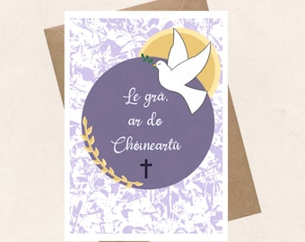 Le Grá ar do Chóineartú, with love on your confirmation, as Gaeilge, confirmation card, purple, religious, catholic