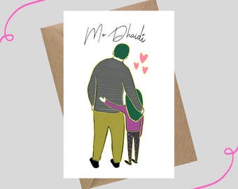 Daidí, Daddy with little girl, Irish language card, Gaeilge, Father’s Day, dads birthday