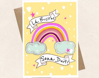 Breithlá Sona Duit,  Rainbow,  Irish language, Greeting Card, Kids