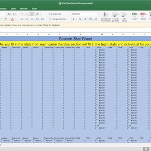 Calculadora de Excel de estadísticas de baloncesto con capacidad para estadísticas personalizadas