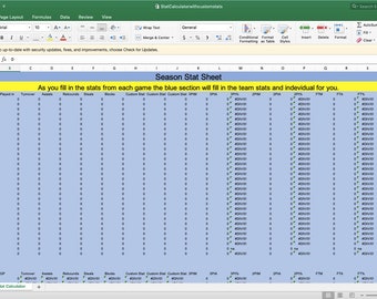 Basketball Stat Excel Calculator w/ability for custom Stats