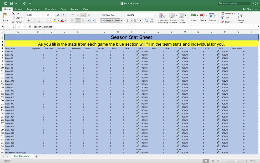 Basketball Stat Excel Calculator Etsy