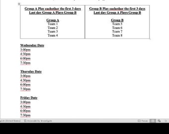 Printable 8 Team 4-Day Round Robin Tournament Bracket with Snack Bar, Admission, and Score Tracker - Digital Download