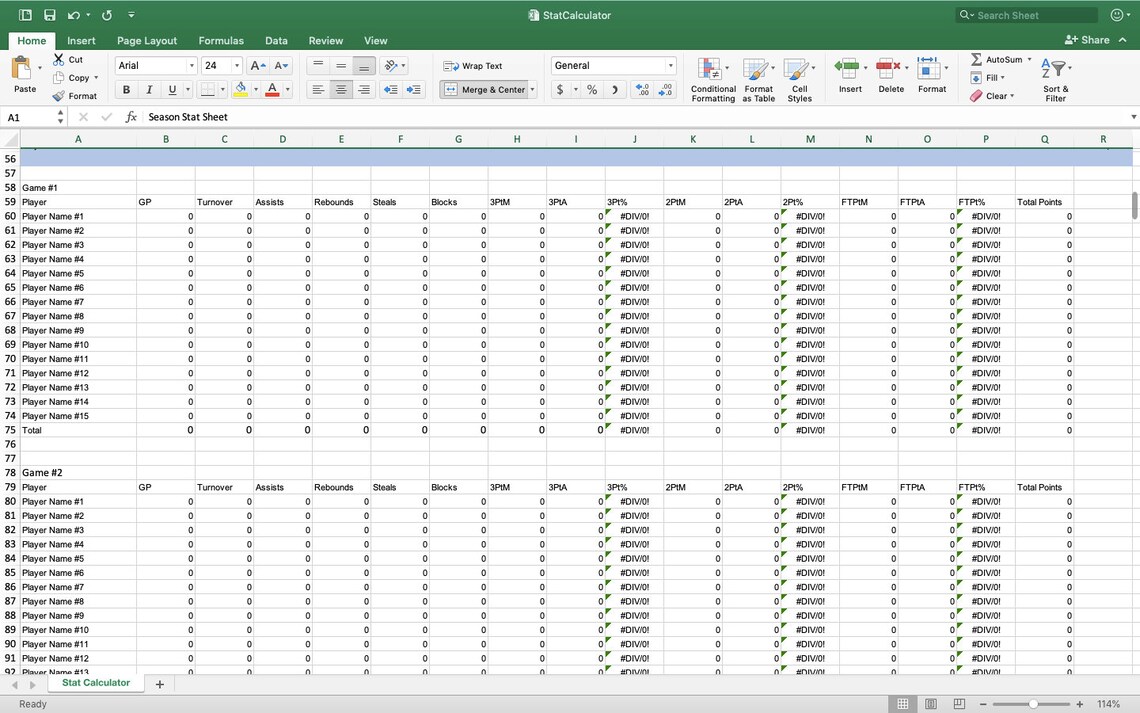 Basketball Stat Excel Calculator Etsy