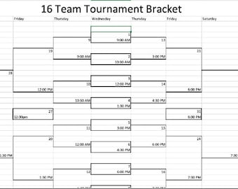 Printable 16 Team Tournament Bracket - Digital Download | Perfect for Basketball, Soccer, and Other Sports Tournaments