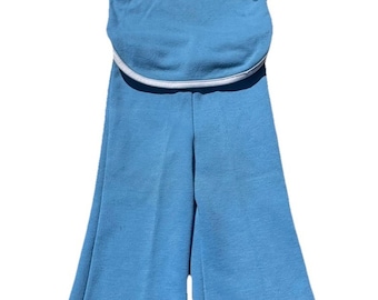 Vintage 1970's AILEEN Two Piece Outfit Blue Nautical Theme Bell Bottom Size 3
